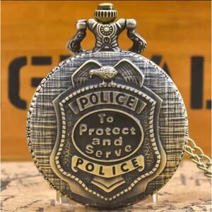 Police Badge Gold Pocket Watch Men's Valentine's Birthday Vintage Fashion Gift